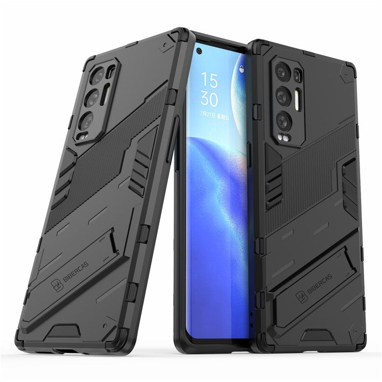 PC + TPU Hybrid Phone Case Back Cover Protector with Kickstand for Oppo Reno5 Pro+ 5G - Black
