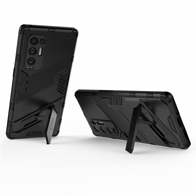 PC + TPU Hybrid Phone Case Back Cover Protector with Kickstand for Oppo Reno5 Pro+ 5G - Black