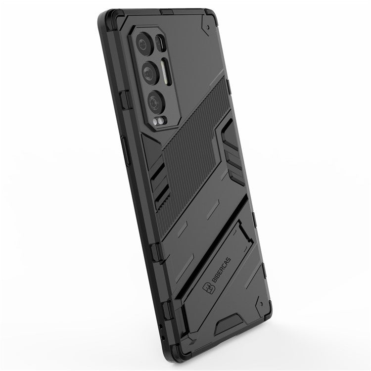 PC + TPU Hybrid Phone Case Back Cover Protector with Kickstand for Oppo Reno5 Pro+ 5G - Black