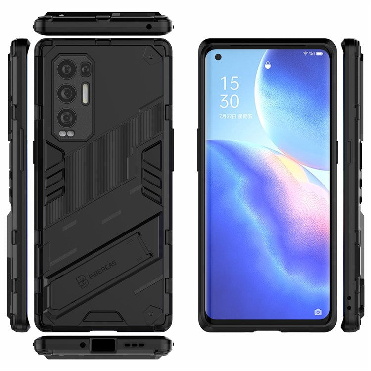 PC + TPU Hybrid Phone Case Back Cover Protector with Kickstand for Oppo Reno5 Pro+ 5G - Black