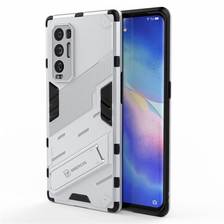 PC + TPU Hybrid Phone Case Back Cover Protector with Kickstand for Oppo Reno5 Pro+ 5G - White