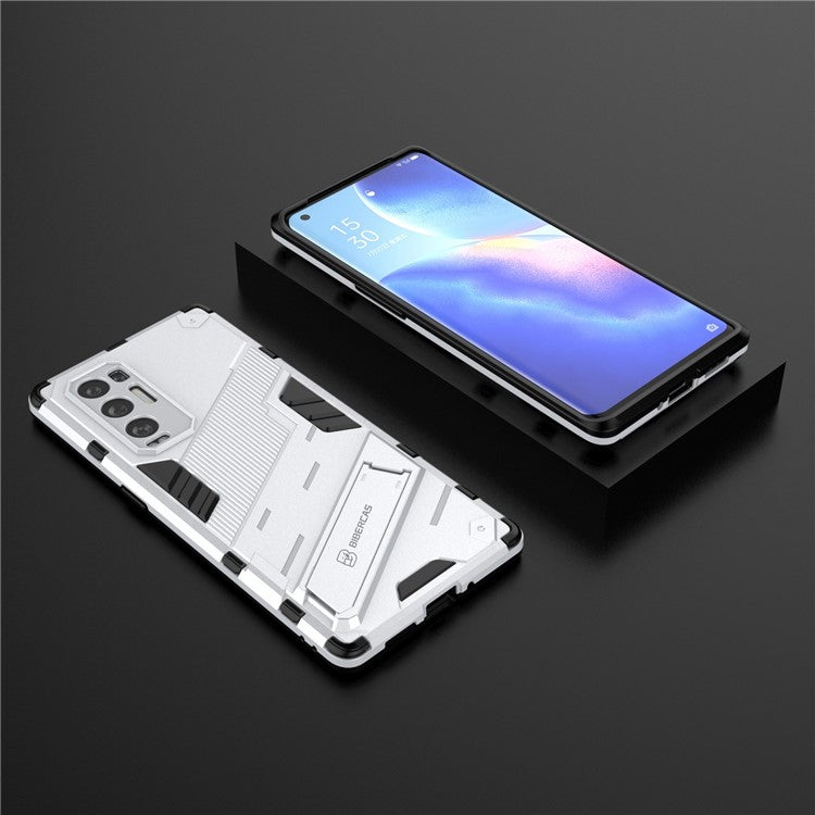 PC + TPU Hybrid Phone Case Back Cover Protector with Kickstand for Oppo Reno5 Pro+ 5G - White