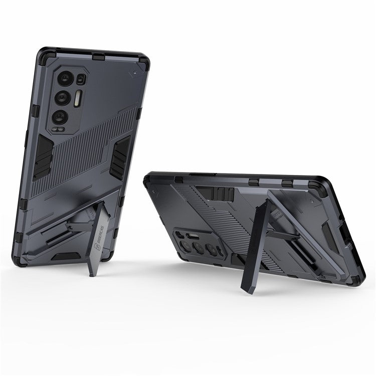 PC + TPU Hybrid Phone Case Back Cover Protector with Kickstand for Oppo Reno5 Pro+ 5G - Dark Blue