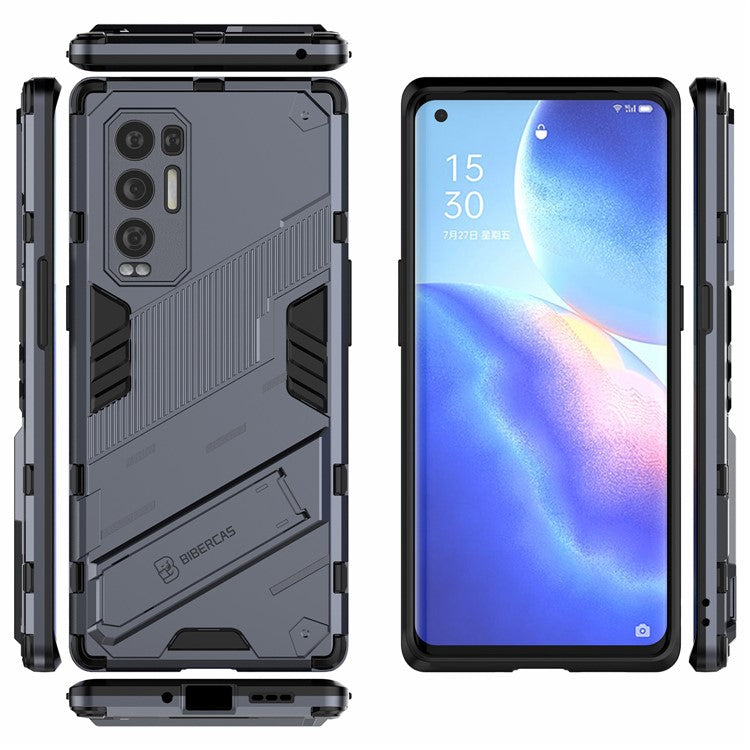 PC + TPU Hybrid Phone Case Back Cover Protector with Kickstand for Oppo Reno5 Pro+ 5G - Dark Blue
