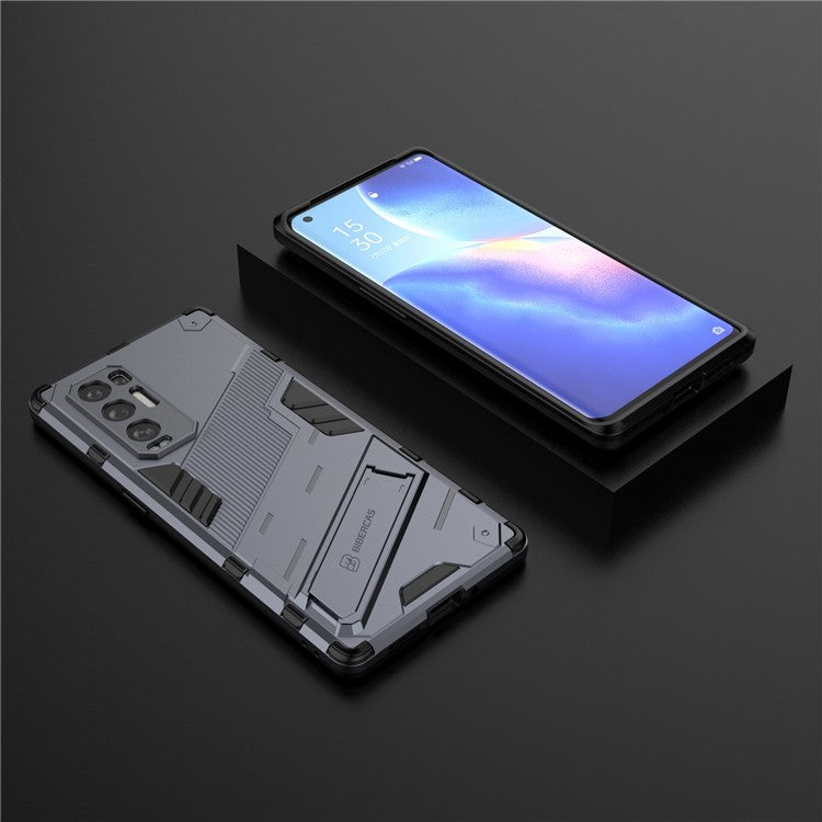 PC + TPU Hybrid Phone Case Back Cover Protector with Kickstand for Oppo Reno5 Pro+ 5G - Dark Blue