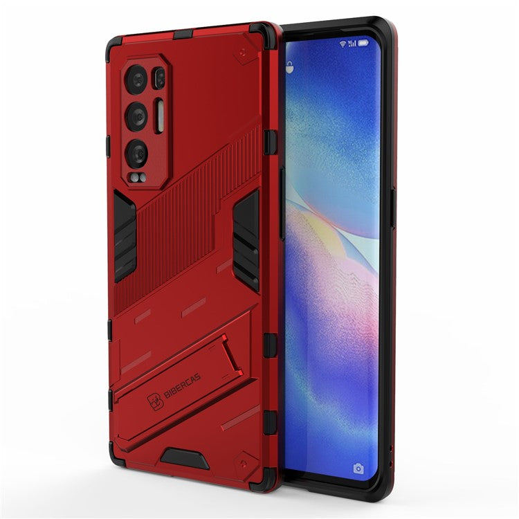 PC + TPU Hybrid Phone Case Back Cover Protector with Kickstand for Oppo Reno5 Pro+ 5G - Red