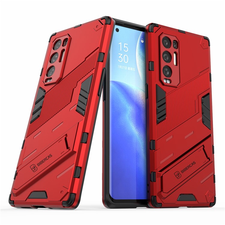 PC + TPU Hybrid Phone Case Back Cover Protector with Kickstand for Oppo Reno5 Pro+ 5G - Red