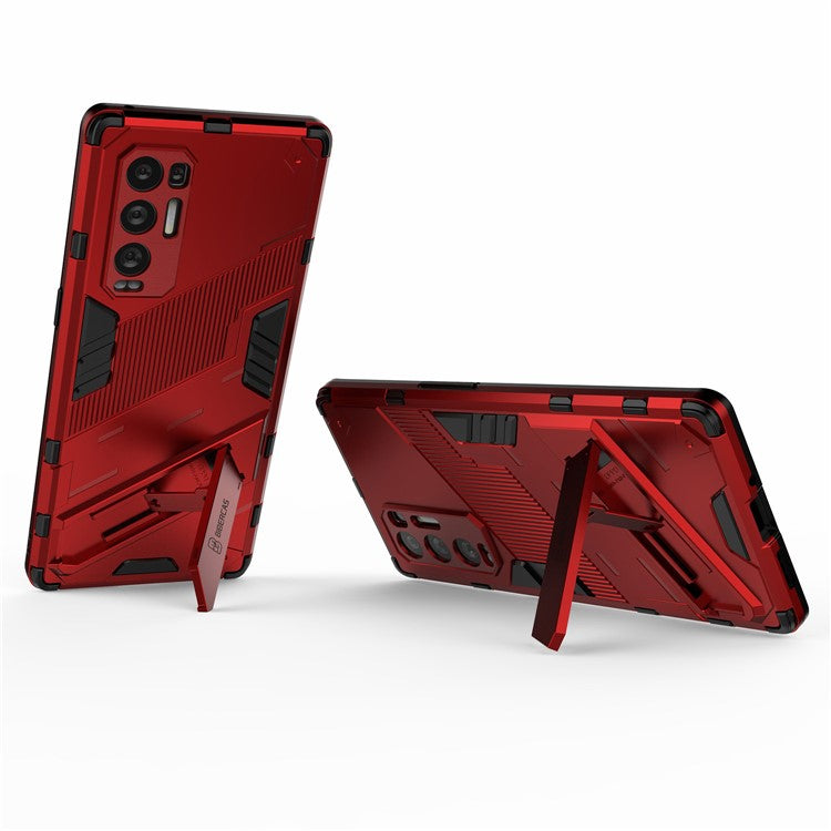 PC + TPU Hybrid Phone Case Back Cover Protector with Kickstand for Oppo Reno5 Pro+ 5G - Red