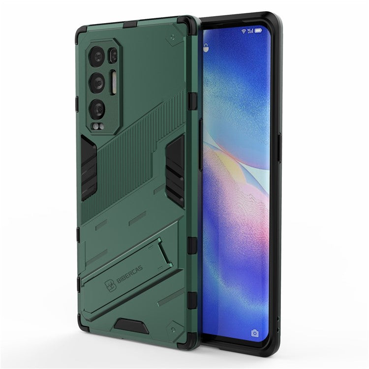 PC + TPU Hybrid Phone Case Back Cover Protector with Kickstand for Oppo Reno5 Pro+ 5G - Green