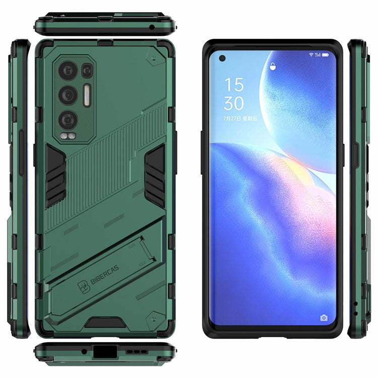 PC + TPU Hybrid Phone Case Back Cover Protector with Kickstand for Oppo Reno5 Pro+ 5G - Green