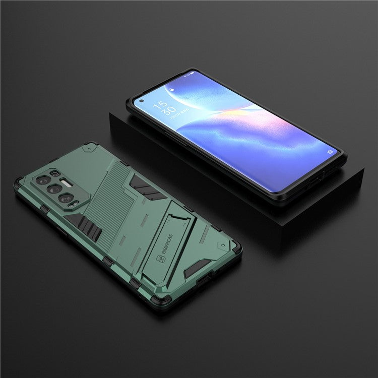 PC + TPU Hybrid Phone Case Back Cover Protector with Kickstand for Oppo Reno5 Pro+ 5G - Green