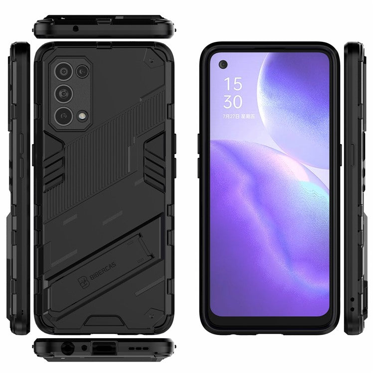 Shockproof PC + TPU Hybrid Phone Case Cover with Kickstand for Oppo Reno5 5G/Reno5 4G/Reno5 K/Find X3 Lite - Black