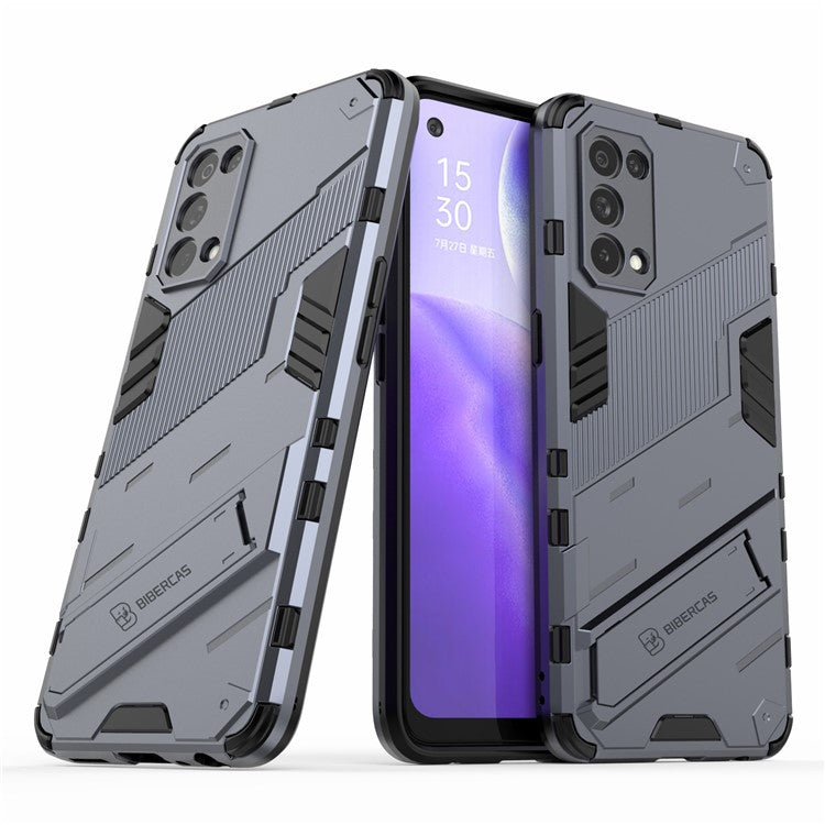 Shockproof PC + TPU Hybrid Phone Case Cover with Kickstand for Oppo Reno5 5G/Reno5 4G/Reno5 K/Find X3 Lite - Dark Blue