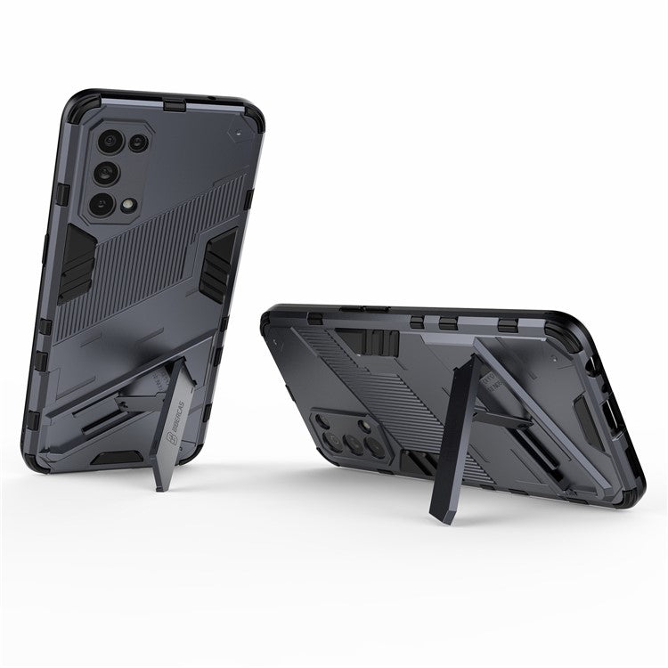 Shockproof PC + TPU Hybrid Phone Case Cover with Kickstand for Oppo Reno5 5G/Reno5 4G/Reno5 K/Find X3 Lite - Dark Blue