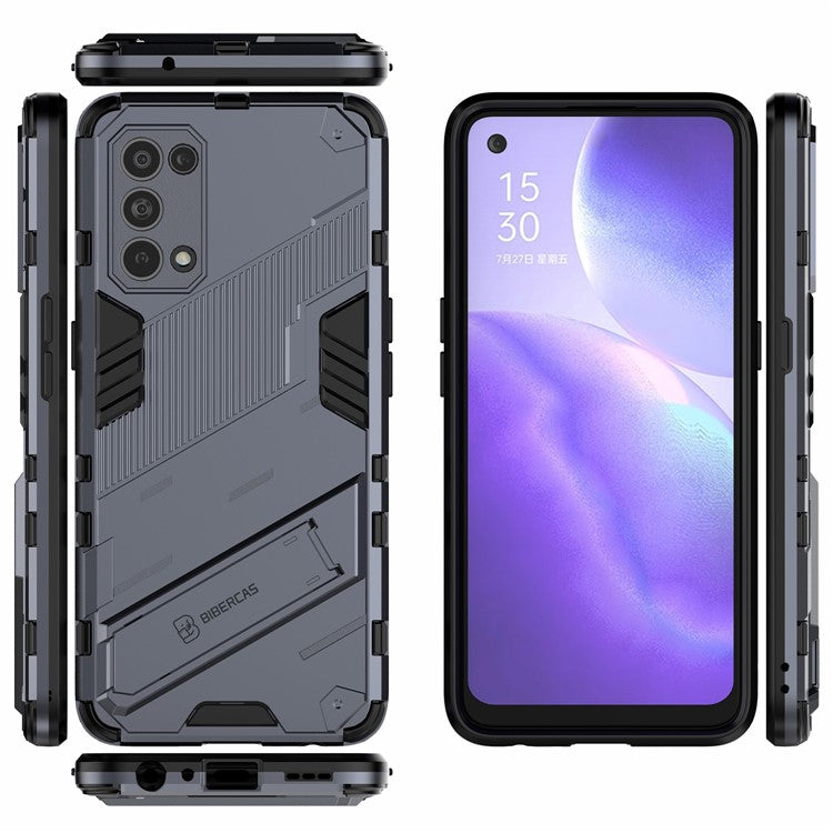Shockproof PC + TPU Hybrid Phone Case Cover with Kickstand for Oppo Reno5 5G/Reno5 4G/Reno5 K/Find X3 Lite - Dark Blue