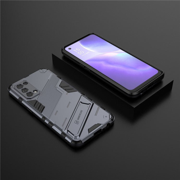Shockproof PC + TPU Hybrid Phone Case Cover with Kickstand for Oppo Reno5 5G/Reno5 4G/Reno5 K/Find X3 Lite - Dark Blue