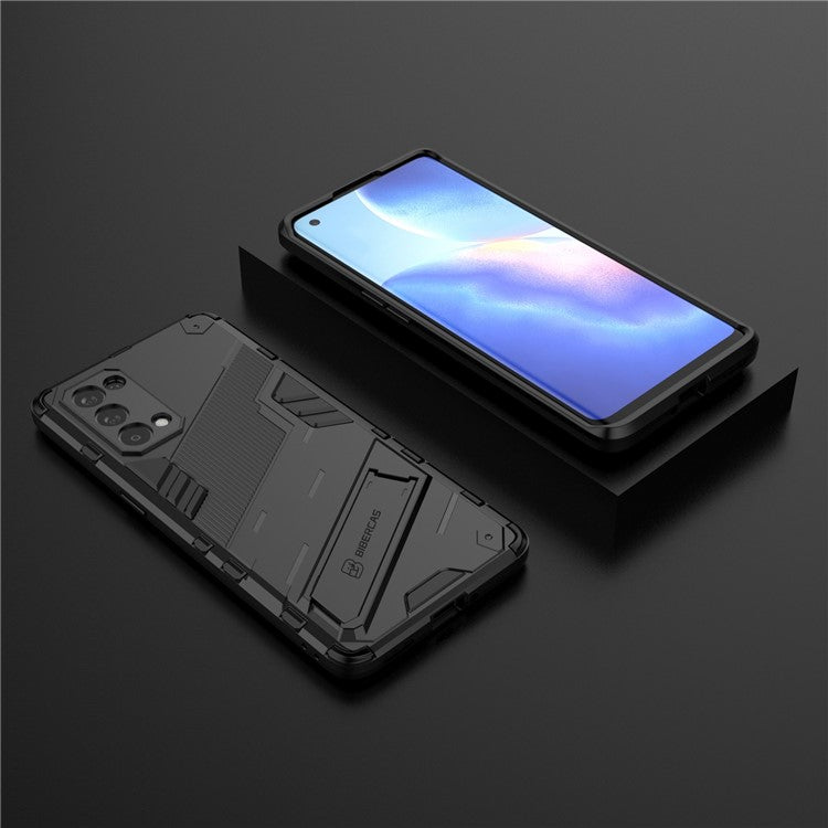 Shockproof PC + TPU Hybrid Phone Case Cover with Kickstand for Oppo Reno5 Pro 5G - Black