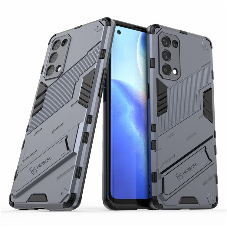 Shockproof PC + TPU Hybrid Phone Case Cover with Kickstand for Oppo Reno5 Pro 5G - Dark Blue