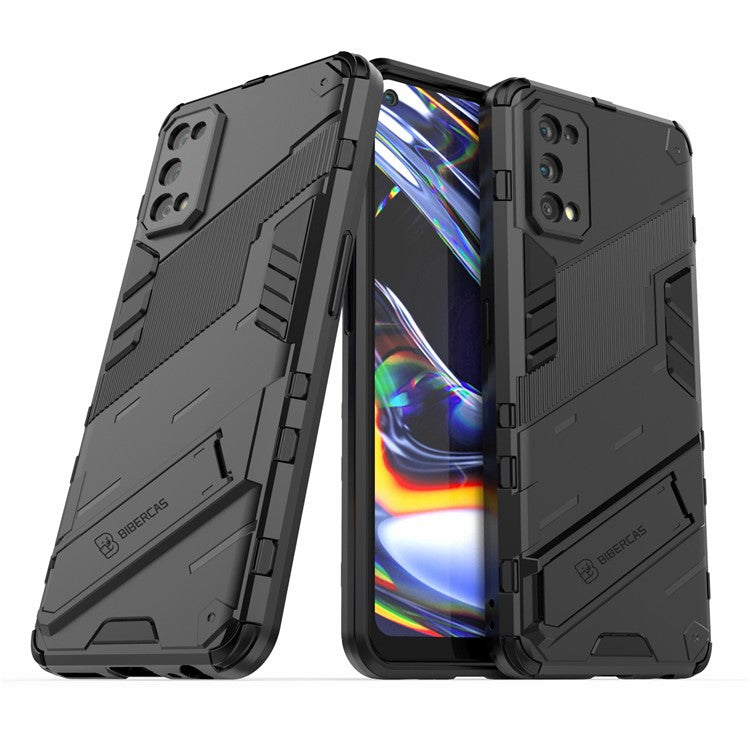 Shockproof PC + TPU Hybrid Phone Case Cover with Kickstand for Realme 7 Pro - Black