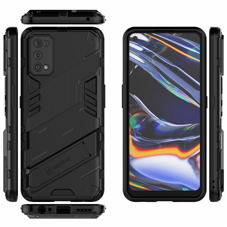 Shockproof PC + TPU Hybrid Phone Case Cover with Kickstand for Realme 7 Pro - Black