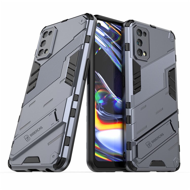Shockproof PC + TPU Hybrid Phone Case Cover with Kickstand for Realme 7 Pro - Dark Blue