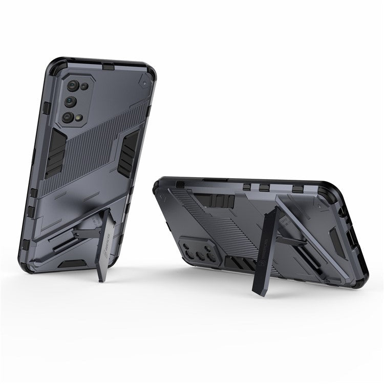 Shockproof PC + TPU Hybrid Phone Case Cover with Kickstand for Realme 7 Pro - Dark Blue