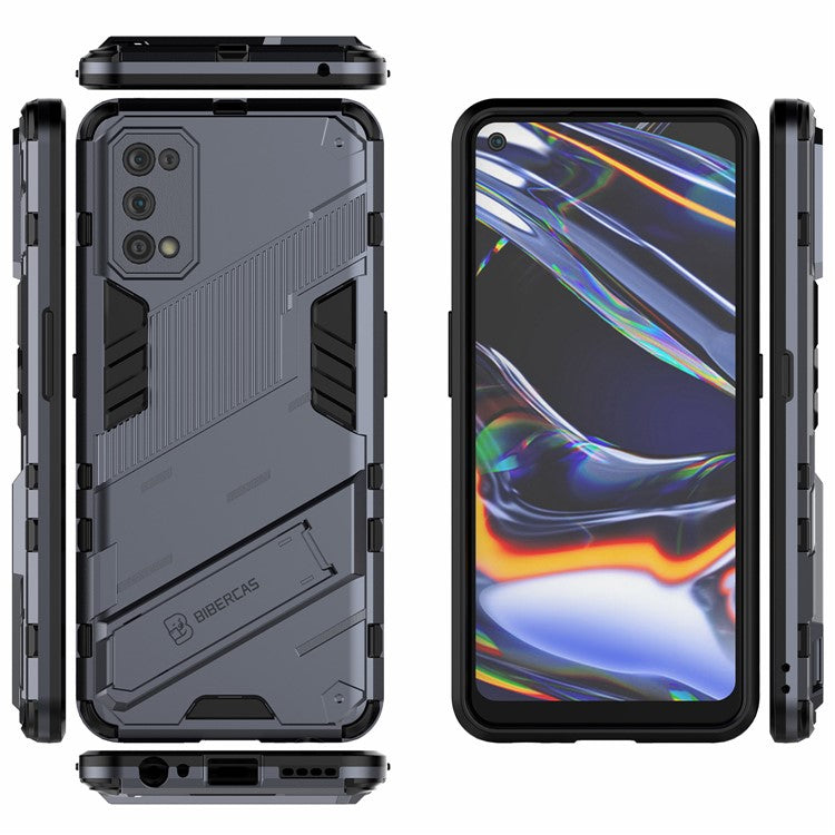 Shockproof PC + TPU Hybrid Phone Case Cover with Kickstand for Realme 7 Pro - Dark Blue
