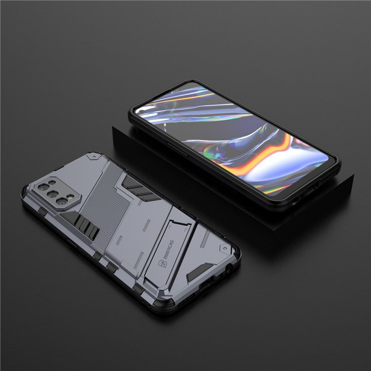 Shockproof PC + TPU Hybrid Phone Case Cover with Kickstand for Realme 7 Pro - Dark Blue
