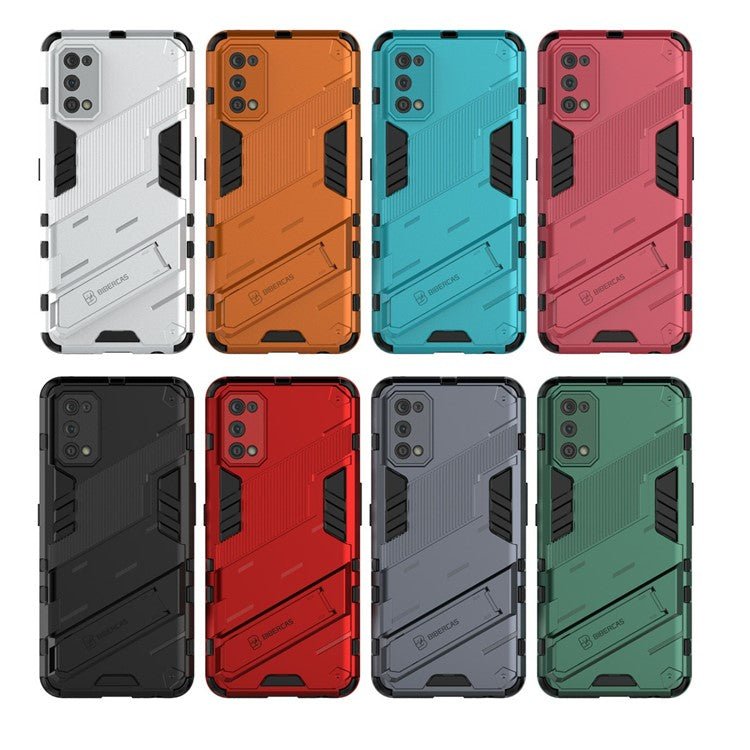 Shockproof PC + TPU Hybrid Phone Case Cover with Kickstand for Realme 7 Pro - Dark Blue