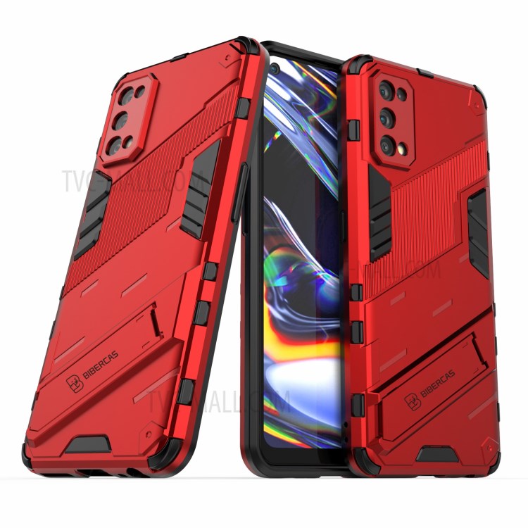 Shockproof PC + TPU Hybrid Phone Case Cover with Kickstand for Realme 7 Pro - Red