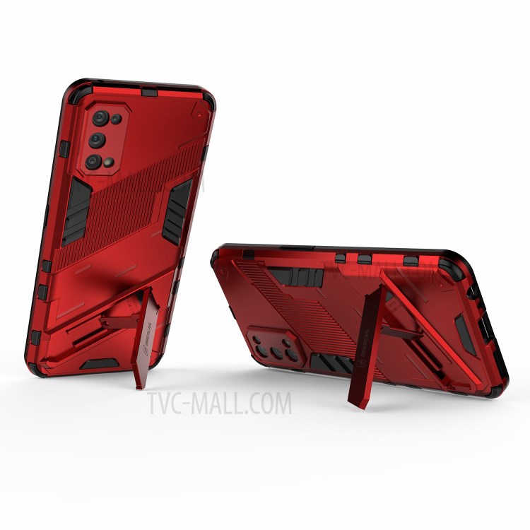 Shockproof PC + TPU Hybrid Phone Case Cover with Kickstand for Realme 7 Pro - Red