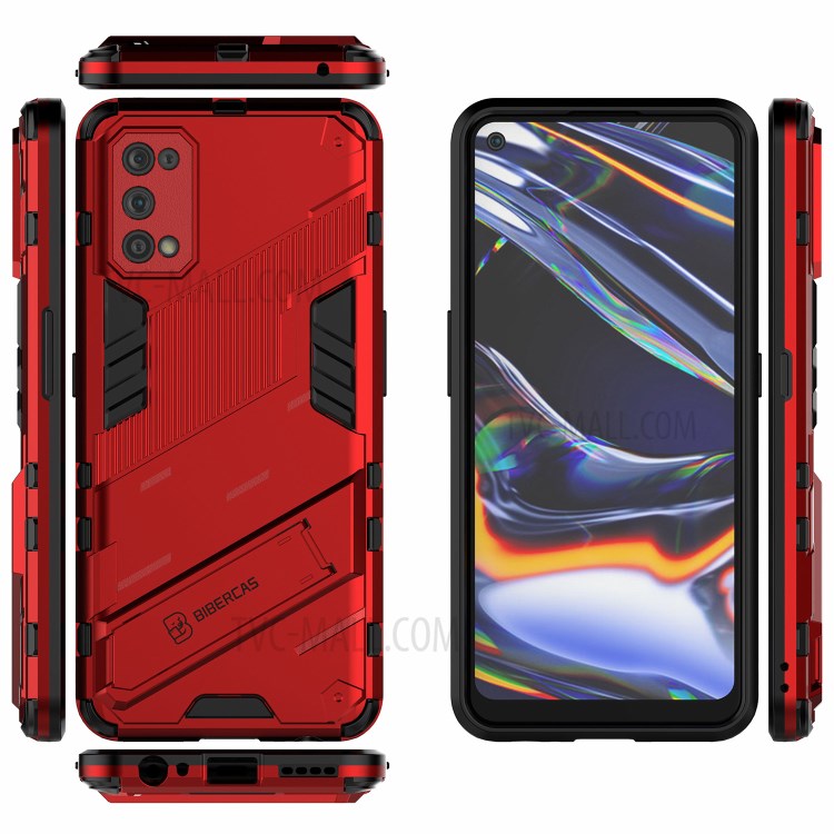 Shockproof PC + TPU Hybrid Phone Case Cover with Kickstand for Realme 7 Pro - Red