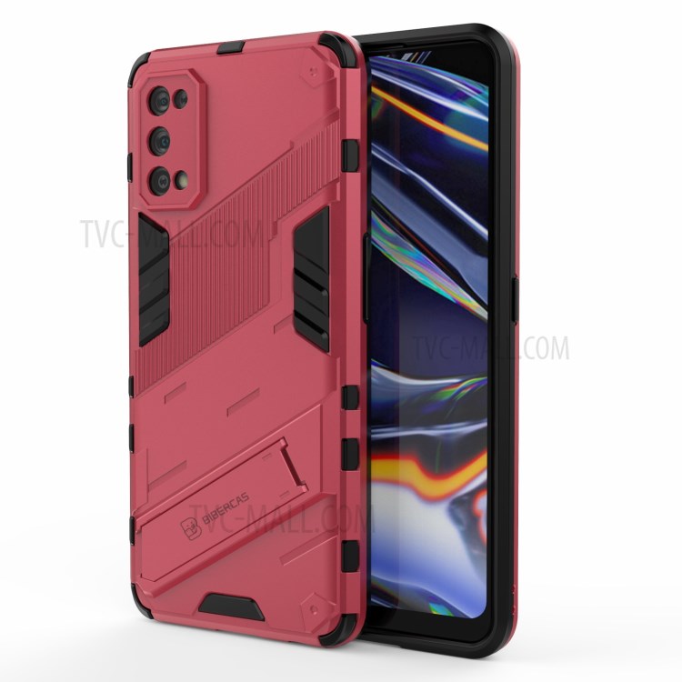 Shockproof PC + TPU Hybrid Phone Case Cover with Kickstand for Realme 7 Pro - Rose