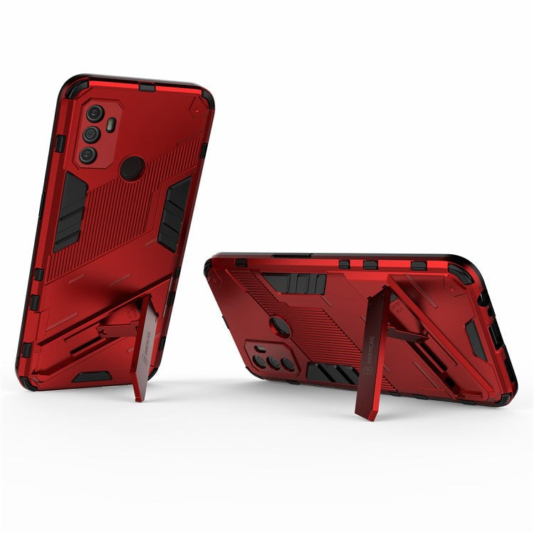Shockproof PC + TPU Hybrid Phone Case Cover with Kickstand for Oppo A53 4G - Red