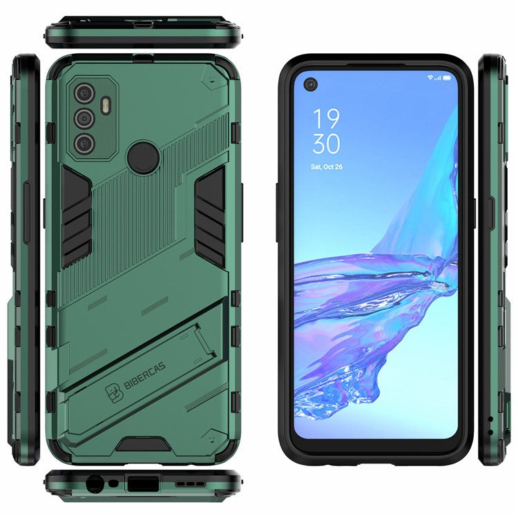 Shockproof PC + TPU Hybrid Phone Case Cover with Kickstand for Oppo A53 4G - Green