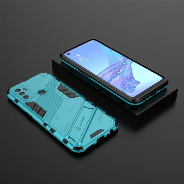 Shockproof PC + TPU Hybrid Phone Case Cover with Kickstand for Oppo A53 4G - Baby Blue