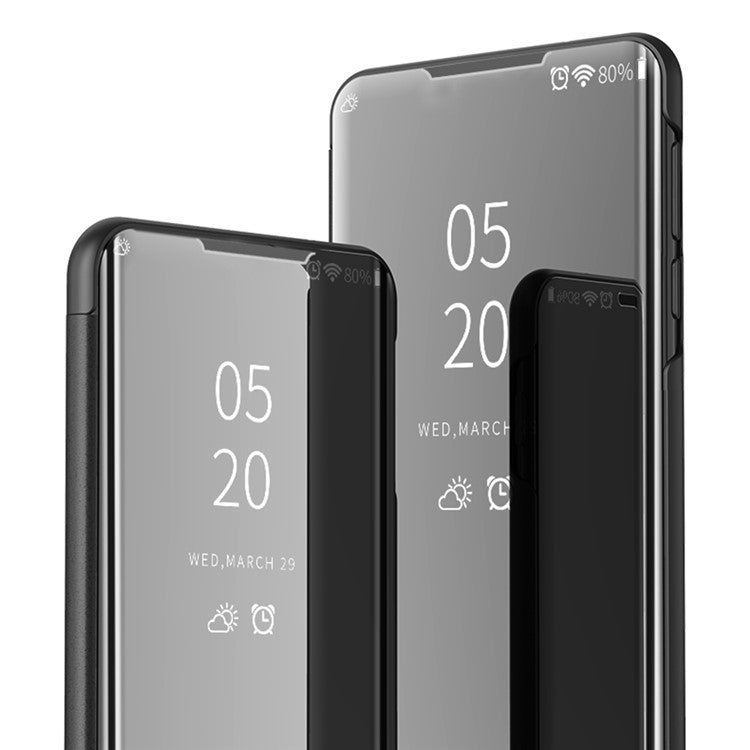 Plated Mirror Surface View Window Leather Phone Case Stand for OPPO Find X3/X3 Pro - Purple