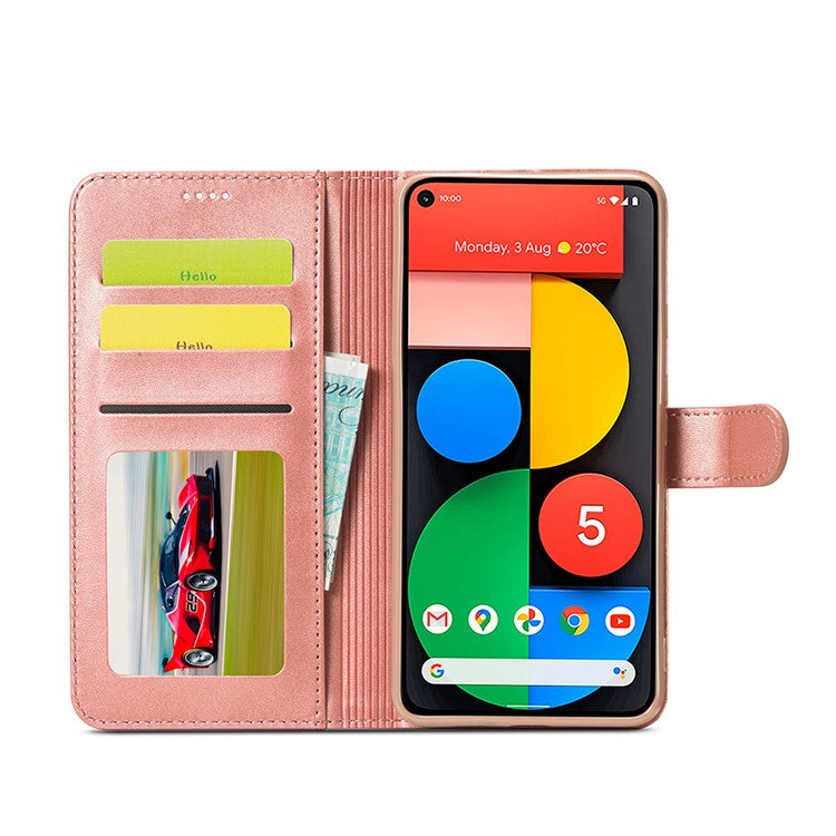 LC.IMEEKE Wallet Stand Leather Shell Phone Cover Case for OPPO A15 / A15s - Rose Gold