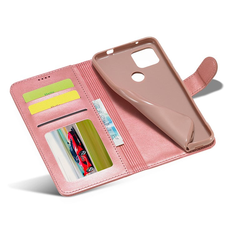 LC.IMEEKE Wallet Stand Leather Shell Phone Cover Case for OPPO A15 / A15s - Rose Gold