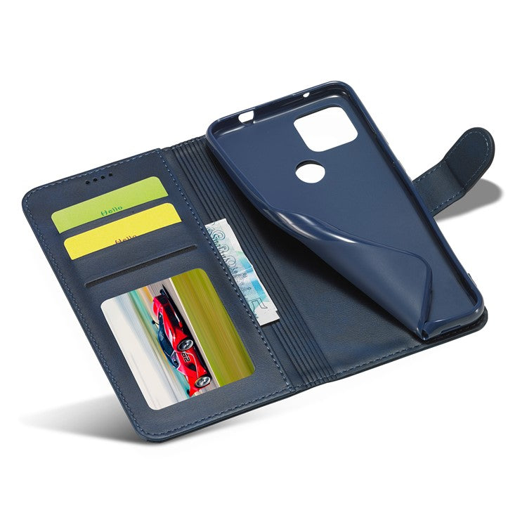 LC.IMEEKE Wallet Stand Leather Shell Phone Cover Case for OPPO A15 / A15s - Blue