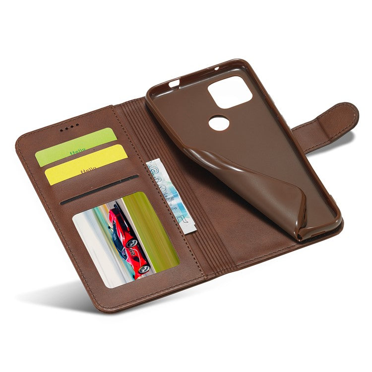 LC.IMEEKE Wallet Stand Leather Shell Phone Cover Case for OPPO A15 / A15s - Brown