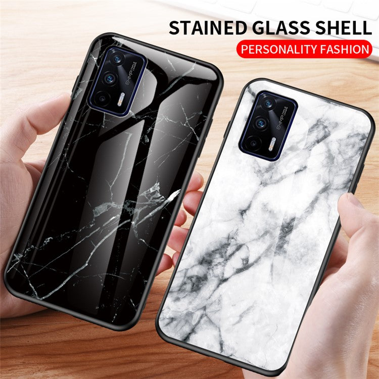 Anti-Scratch Tempered Glass Marbling Pattern Design Cell Phone Cover for Realme GT 5G - Emerald Marble