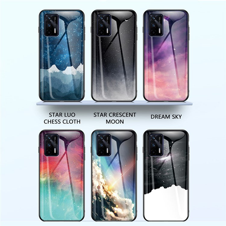 Starry Sky Pattern Tempered Glass Anti-Scratch Hybrid Cell Phone Case for Realme GT 5G - Purple Sky