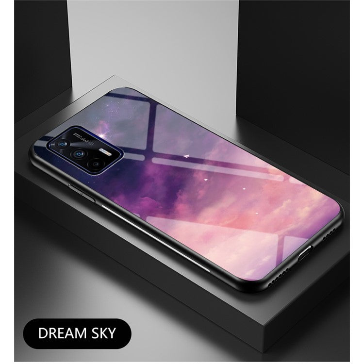 Starry Sky Pattern Tempered Glass Anti-Scratch Hybrid Cell Phone Case for Realme GT 5G - Purple Sky