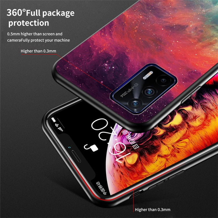 Starry Sky Pattern Tempered Glass Anti-Scratch Hybrid Cell Phone Case for Realme GT 5G - Purple Sky