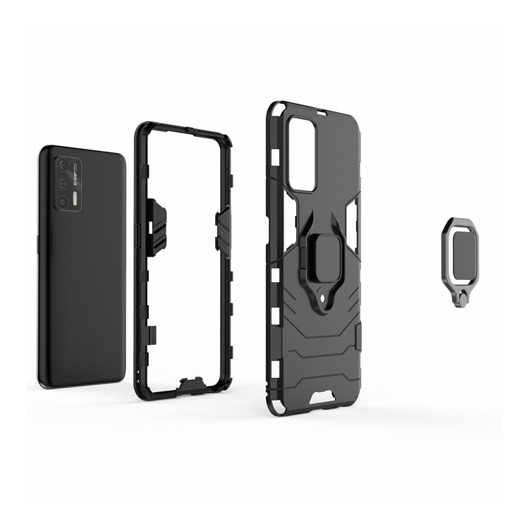 Cool Guard PC + TPU Combo Hybrid Phone Cover Case with Kickstand for Realme GT 5G - Black