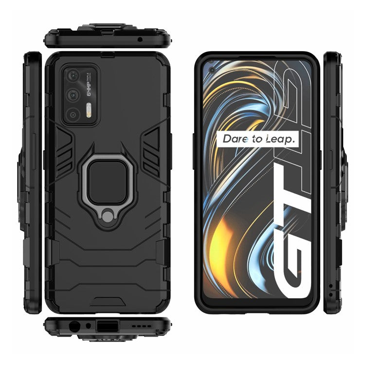 Cool Guard PC + TPU Combo Hybrid Phone Cover Case with Kickstand for Realme GT 5G - Black