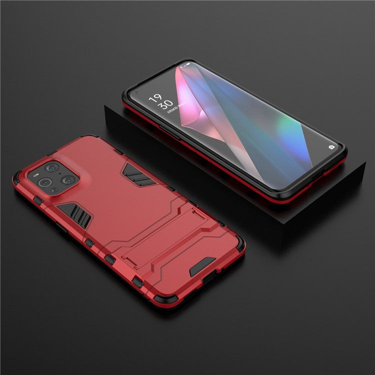 2 in 1 Full Protection Plastic + TPU Combo Hybrid Phone Protector Cover Case with Kickstand for Oppo Find X3/Find X3 Pro - Red