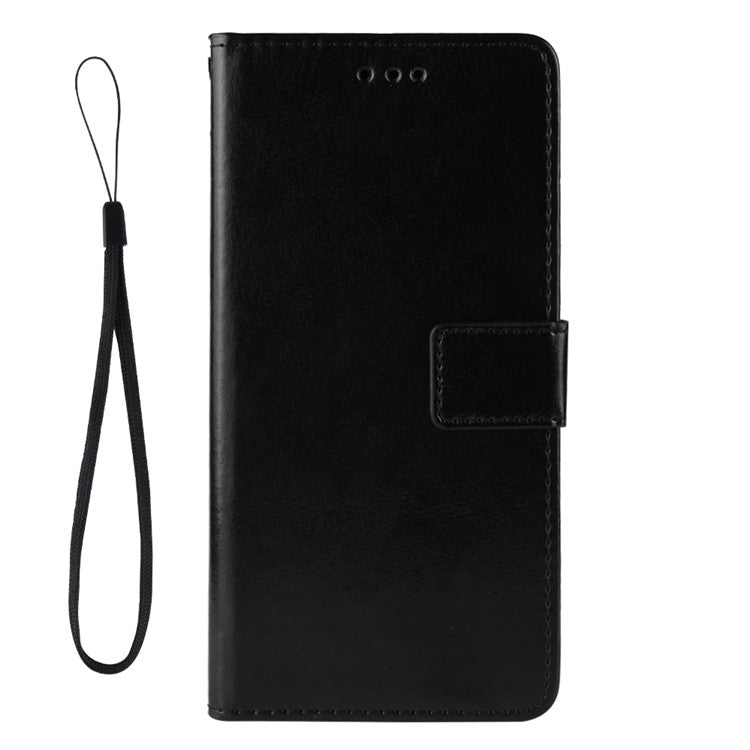 Crazy Horse Wallet Stand Leather Case with Strap for Oppo A93 5G / A74 5G / A54 5G - Black