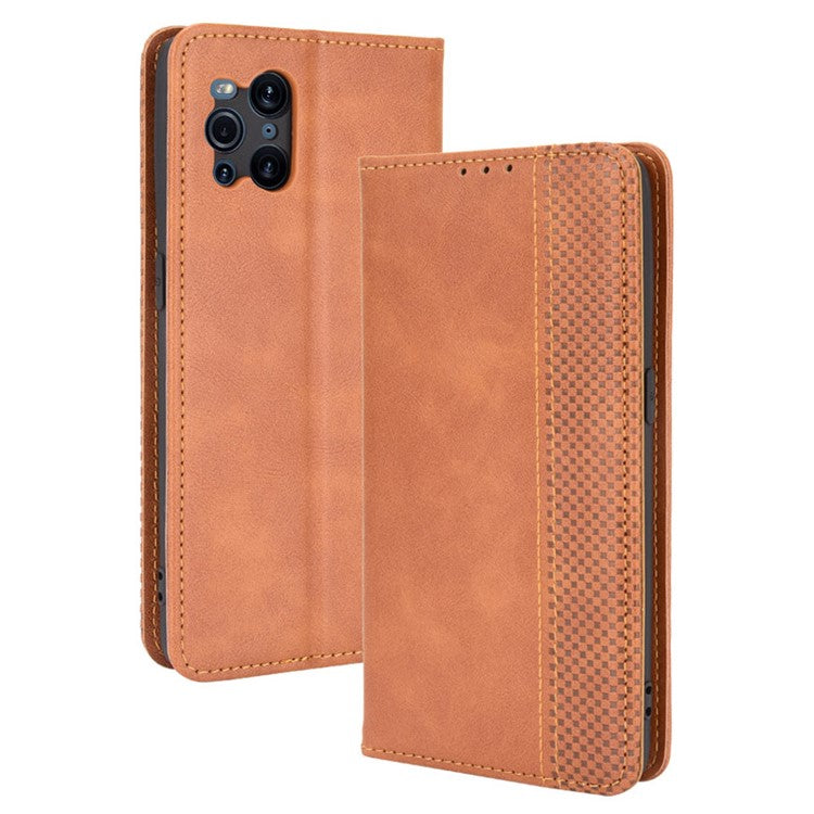 Magnetic Vintage Style Phone Case Wallet Stand Leather Cover for Oppo Find X3 / X3 Pro - Brown